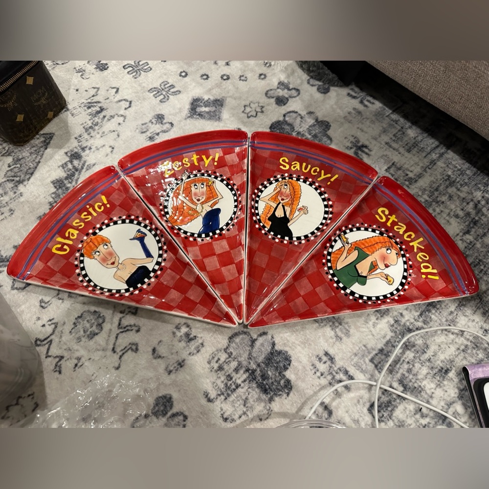 Mary Lester Ceramic Pizza Plate c@2003 My Spirit Inc. (4 set) Vintage